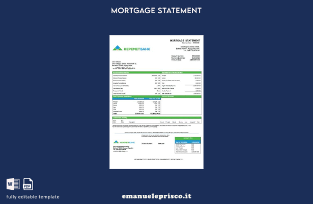 stile verificato Modello di estratto conto ipotecario Kirghizistan Keremetbank M