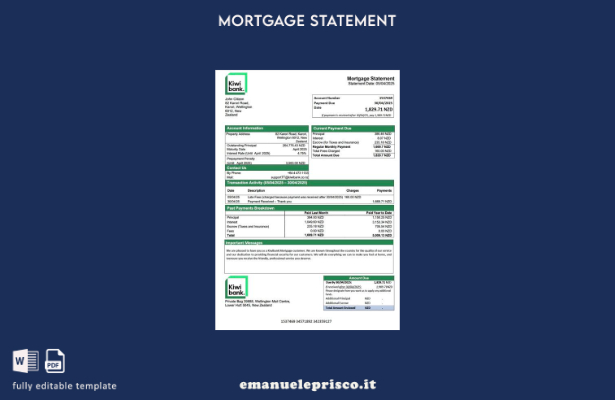 stile verificato Modello di estratto conto ipotecario Kiwibank della Nuova Zelan