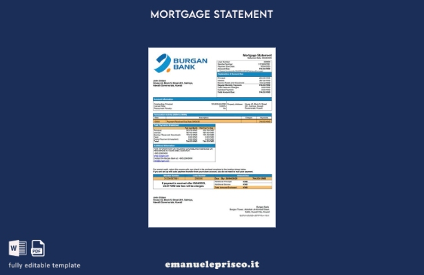 stile verificato Modello di estratto conto ipotecario Kuwait Burgan Bank Modello