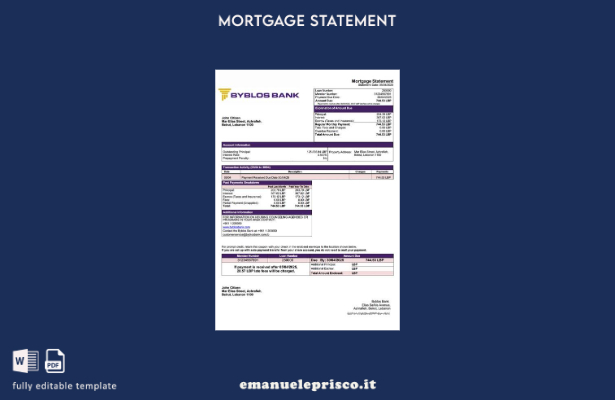stile verificato Modello di estratto conto ipotecario Libano Byblos Bank Modello