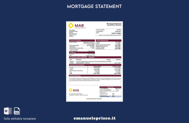 stile verificato Modello di estratto conto ipotecario Myanma Apex Bank Modello W