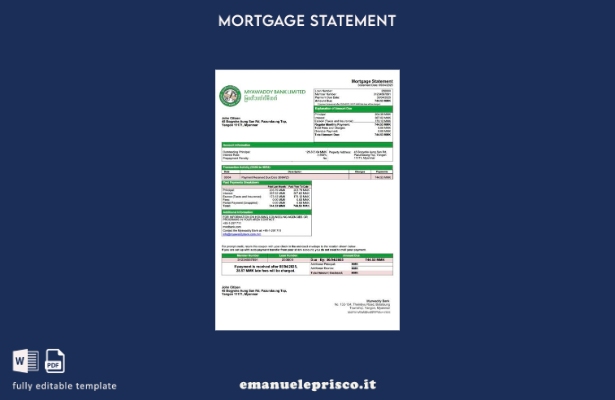 stile verificato Modello di estratto conto ipotecario Myanmar Myawaddy Bank Mode