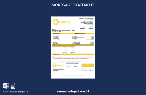 stile verificato Modello di estratto conto ipotecario Myanmar Shwe Bank Modello