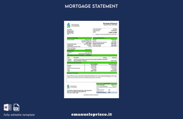 stile verificato Modello di estratto conto ipotecario Nepal Standard Chartered B