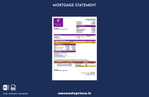 stile verificato Modello di estratto conto ipotecario Nigeria Polaris Bank Model