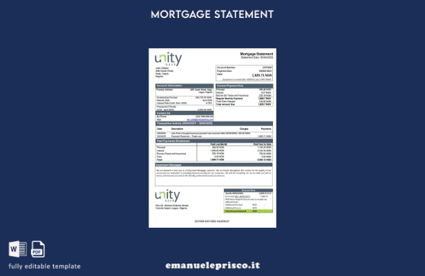 stile verificato Modello di estratto conto ipotecario Nigeria Unity Bank Modello