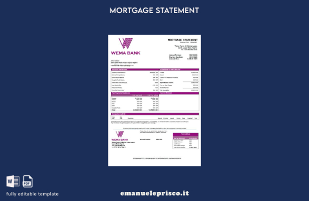 stile verificato Modello di estratto conto ipotecario Nigeria Wema Bank Modello