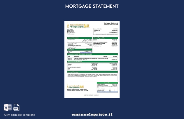stile verificato Modello di estratto conto ipotecario bancario Laos Phongsavanh