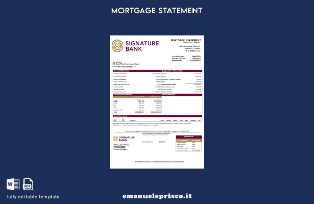 stile verificato Modello di estratto conto ipotecario bancario della firma della