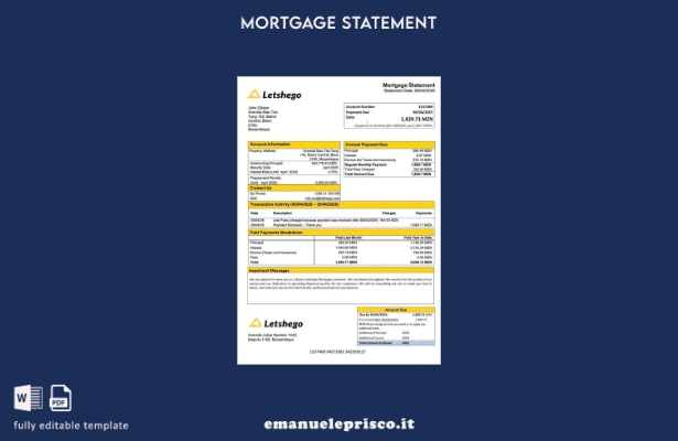 stile verificato Modello di estratto conto ipotecario del Mozambico Banco Letshe