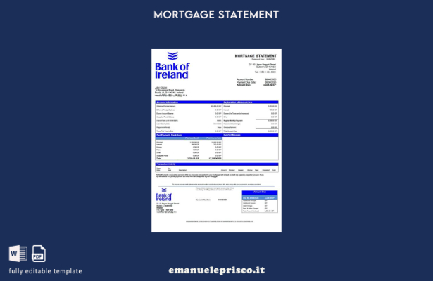 stile verificato Modello di estratto conto ipotecario della Banca d'Irlanda in s