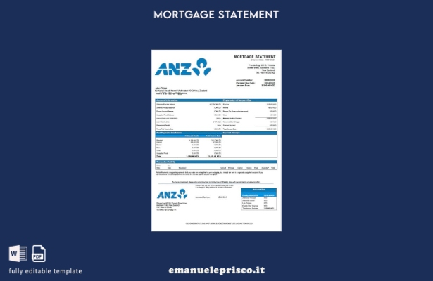 stile verificato Modello di estratto conto ipotecario della Nuova Zelanda ANZ Ba