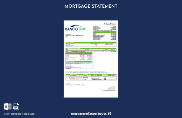 stile verificato Modello di estratto conto mutuo Banco BPM Italia Modello Word e