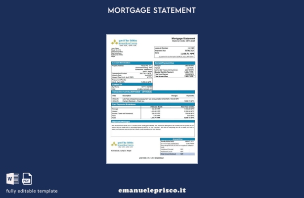 stile verificato Modello di estratto conto mutuo Nepal Kumari Bank Modello Word
