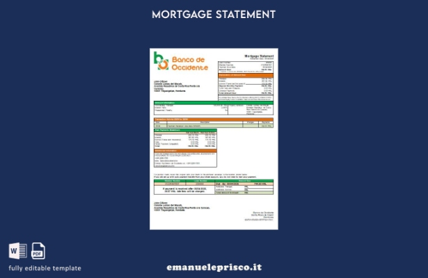 stile verificato Modello di estratto conto mutuo bancario Honduras Banco de Occi