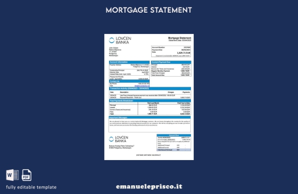 stile verificato Montenegro Lovćen banka Dichiarazione di mutuo AD Modello Word