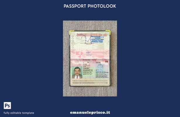 modello di aspetto fotografico del Burkina Faso pass (presente) in stile verific