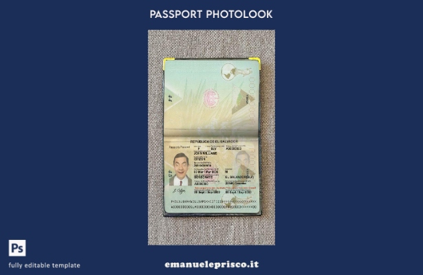 modello di aspetto fotografico del passaporto Salvador in stile verificato