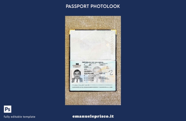 modello di aspetto fotografico del passaporto colombiano in stile verificato (pr