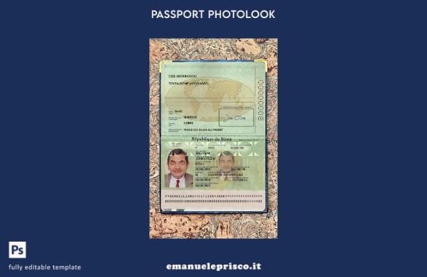modello di aspetto fotografico del passaporto del Benin in stile verificato