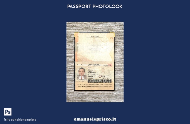 modello di aspetto fotografico del passaporto del Ghana in stile verificato