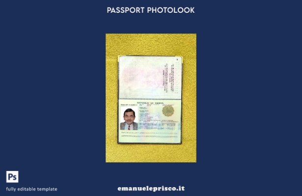 modello di aspetto fotografico del passaporto del Kenya in stile verificato ().