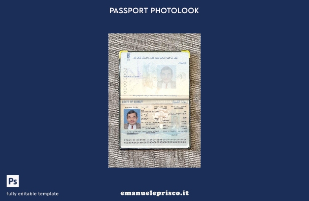 modello di aspetto fotografico del passaporto del Kuwait in stile verificato