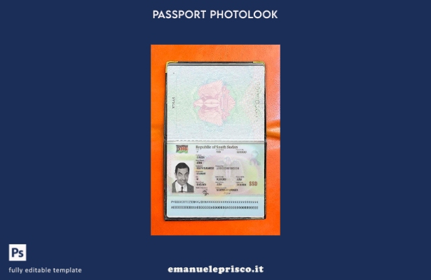 modello di aspetto fotografico del passaporto del Sud Sudan in stile verificato