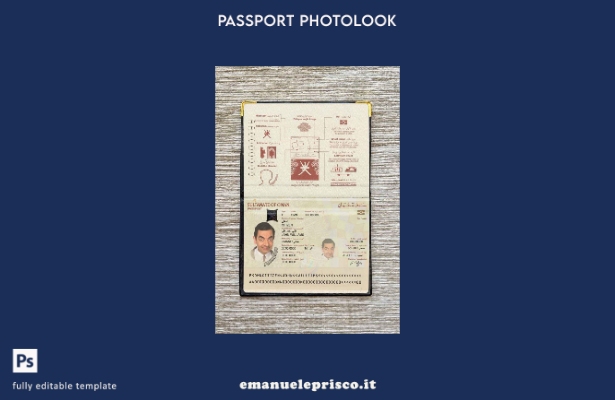 modello di aspetto fotografico del passaporto dell'Oman in stile verificato (pre