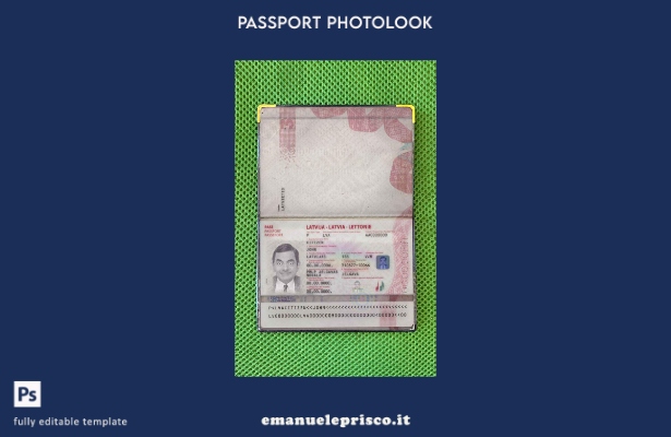 modello di aspetto fotografico del passaporto della Lettonia in stile verifica 1
