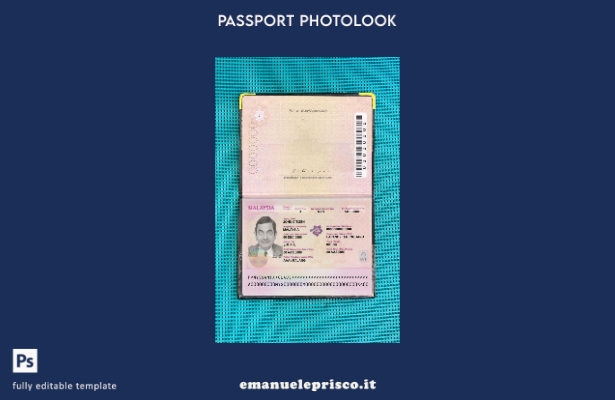 modello di aspetto fotografico del passaporto della Malesia () in stile verifica