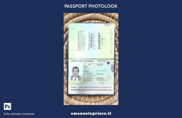 modello di aspetto fotografico del passaporto della Nigeria in stile verificat 1