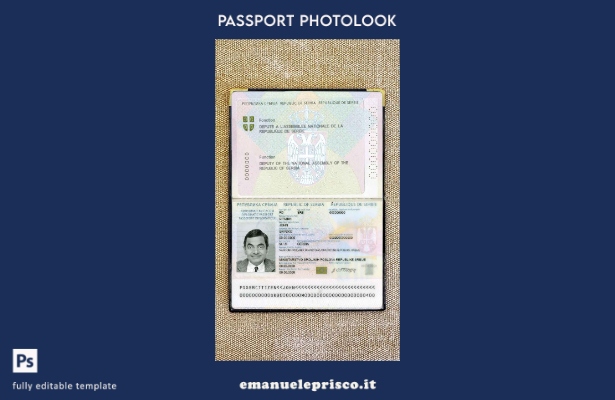 modello di aspetto fotografico del passaporto diplomatico della Serbia in stile