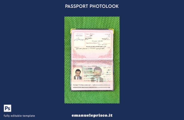 modello di aspetto fotografico del passaporto iraniano in stile verificato ().