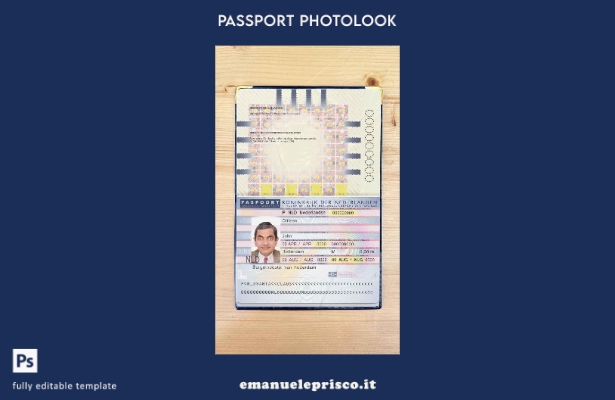 modello di aspetto fotografico del passaporto olandese (Olanda) in stile verific