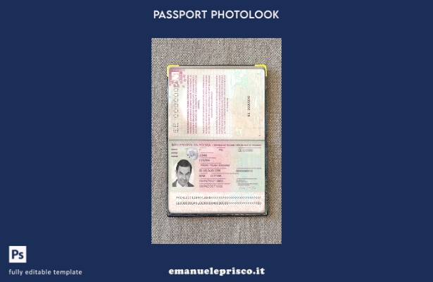 modello di aspetto fotografico del passaporto polacco in stile verificato ().