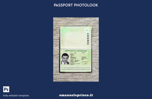 modello di aspetto fotografico del passaporto turkmeno in stile verificato (pres