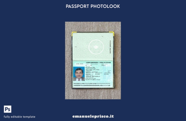 modello di aspetto fotografico della versione del passaporto dell'Azerbaigian in