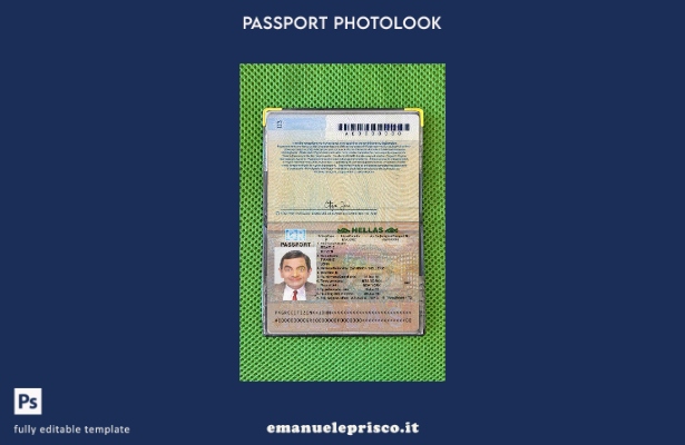 modello di aspetto fotografico della versione del passaporto greco in stile veri