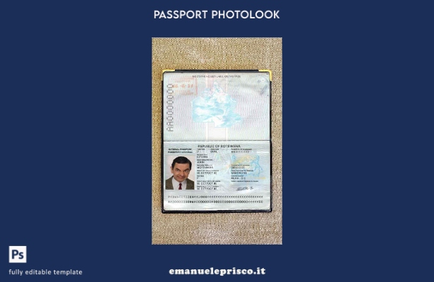 modello di aspetto fotografico per passaporto del Botswana in stile verificato