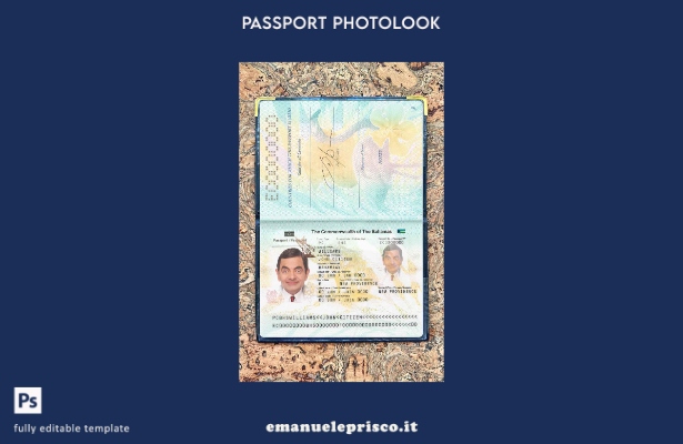 modello di aspetto fotografico per passaporto delle Bahamas in stile verificato