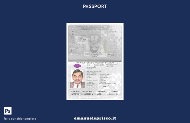 Modello PSD del passaporto belga in stile verificato, modello di versione (prese