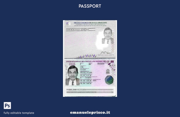 Modello di passaporto del Regno Unito in stile verificato nel modello in formato