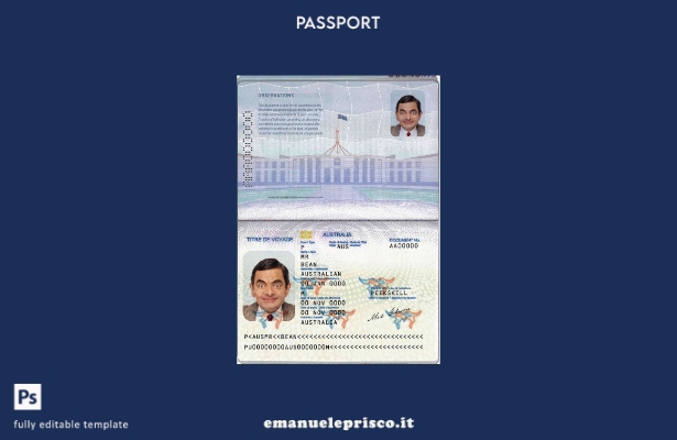 modello di passaporto australiano (documento di viaggio della convenzione) in st
