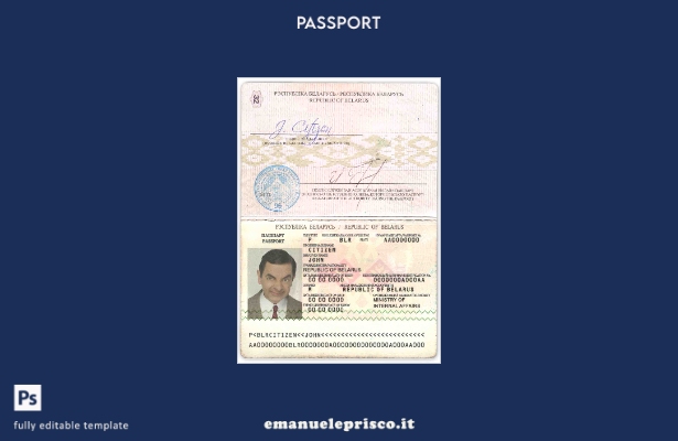 modello di passaporto bielorusso in stile verificato ().