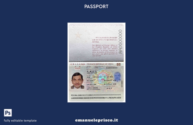 modello di passaporto cinese in stile verificato (presente).