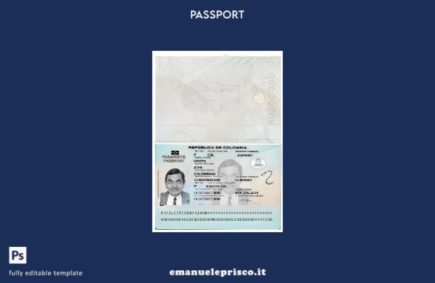 modello di passaporto colombiano in stile verificato (presente).