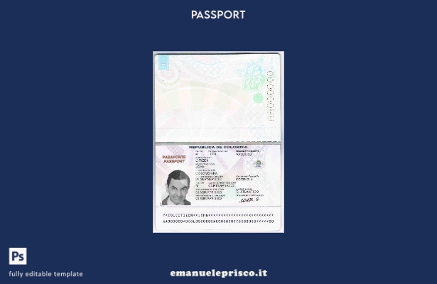 modello di passaporto colombiano in stile verificato