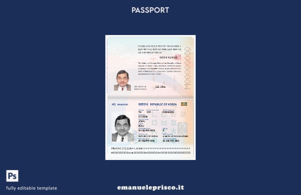 modello di passaporto coreano in stile verificato (presente).