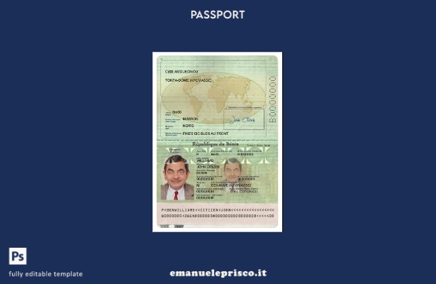 modello di passaporto del Benin in stile verificato